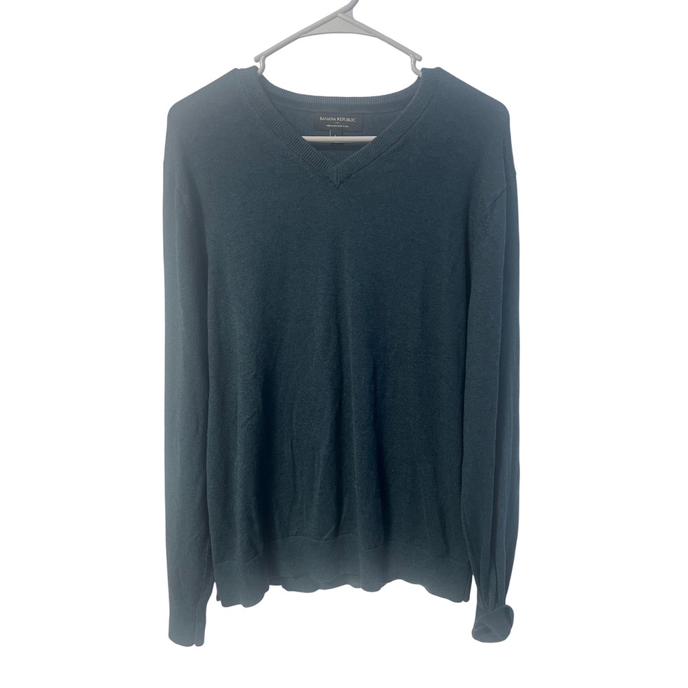 Banana Republic Mens Premium Luxe Yarn V-Neck Sweater Teal Silk Cashmere Blend L